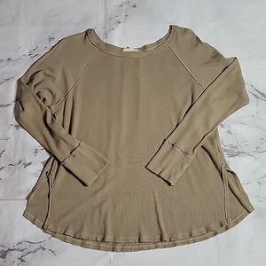 Easel Tan Ribbed Long Sleeve top